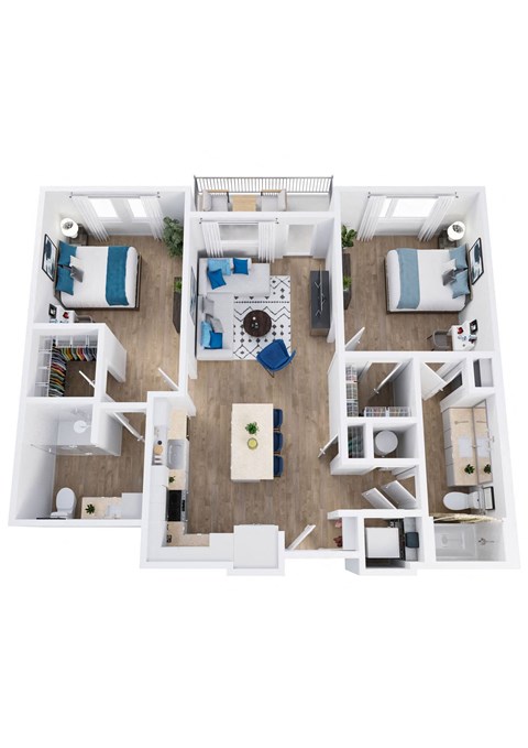 a 3d rendering of our 1 bedroom apartment at the residences at silver hill in suitland